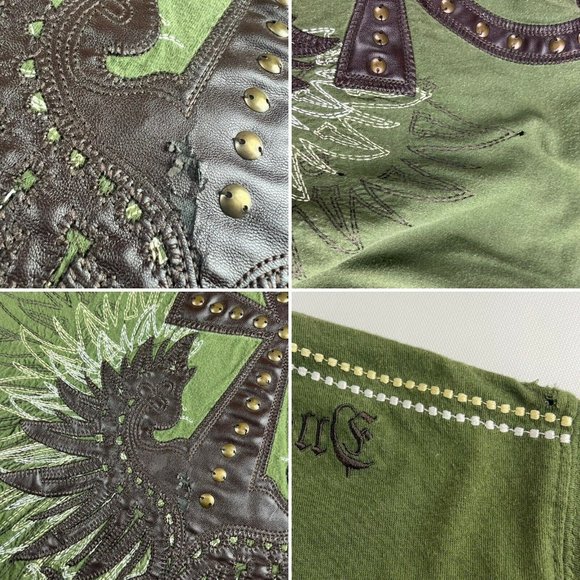 Pelle Pelle Mens Shirt Live Forever Leather Ankh Design  4XL Shirt Studded Green - Picture 10 of 10